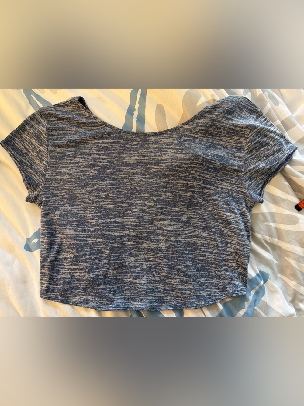 Hollister Blue Heathered Scoop Neck Cropped Split Back Tee NWT